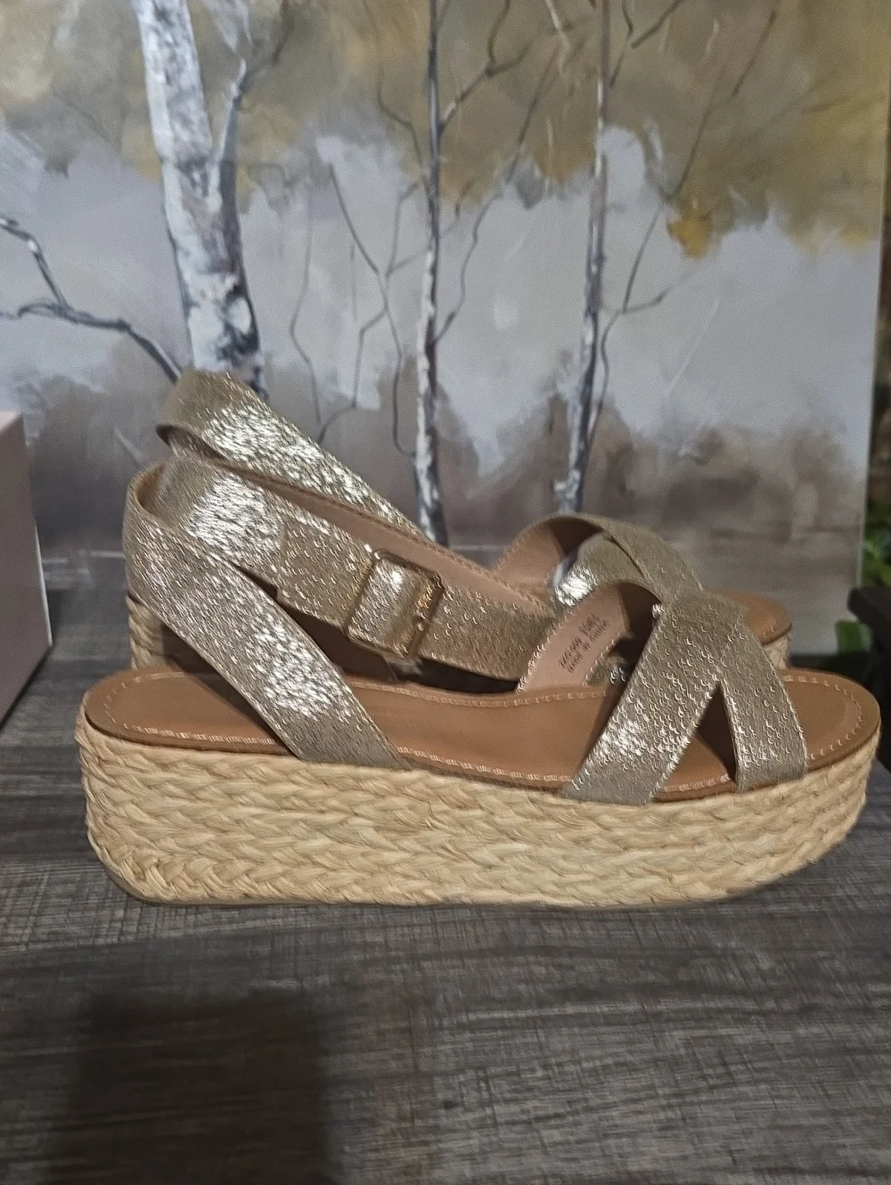 Chinese Laundry Metallic Gold Platform Espadrille Sandals